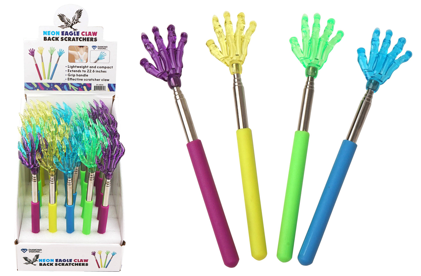 Extendable Eagle Claw Back Scratcher (Neon) - Diamond Visions, Inc.
